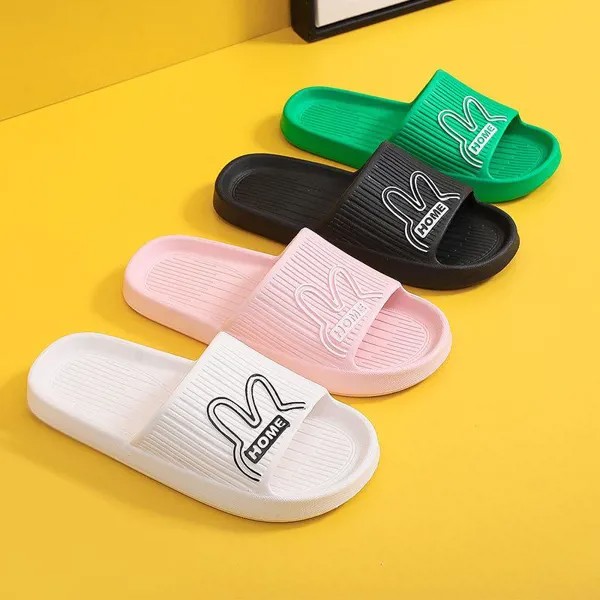 Женские плоские мультяшные домашние тапочки, однотонные быстросохнущие нескользящие горки, обувь для ванной комнаты с открытым носком