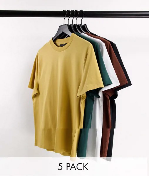 Комплект из 5 футболок из органического хлопка с круглым вырезом ASOS DESIGN-Разноцветный