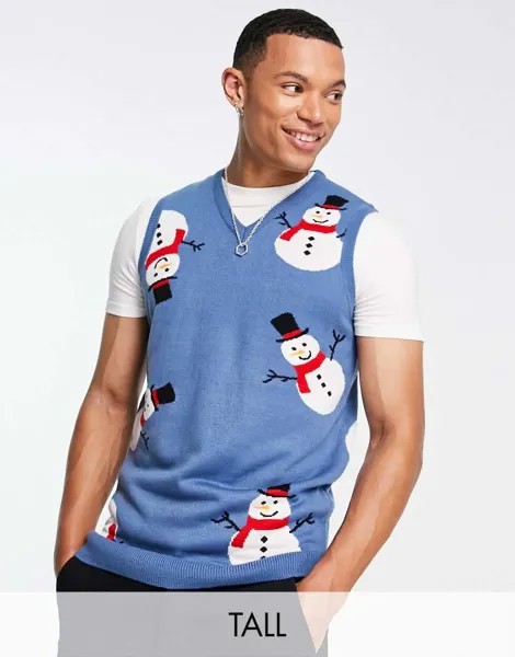 Синий джинсовый рождественский свитер Threadbare Tall Snowman