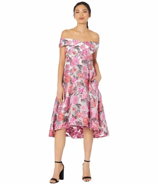 Платье Adrianna Papell, High-Low Off-the-Shoulder Jacquard Midi Dress