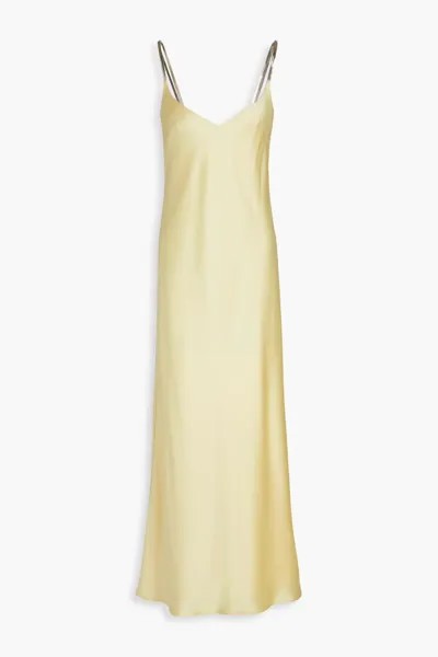 Атласное платье-комбинация макси, украшенное цепочкой Galvan  London, пастельно-желтый
