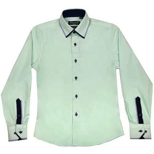 Школьная рубашка Sky Lake, прилегающий силуэт, на пуговицах, манжеты, в полоску, размер 35/152, зеленый