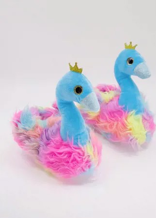 Разноцветные радужные слиперы в форме лебедей с короной Loungeable-Multi