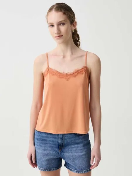Майка с кружевной вставкой Ovs, цвет peach orange