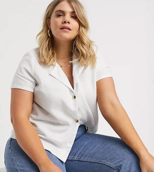 Льняная свободная рубашка на пуговицах Vero Moda Curve-Белый