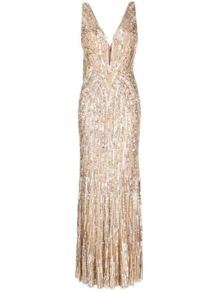 Jenny Packham платье с V-образным вырезом и кристаллами, серебристый