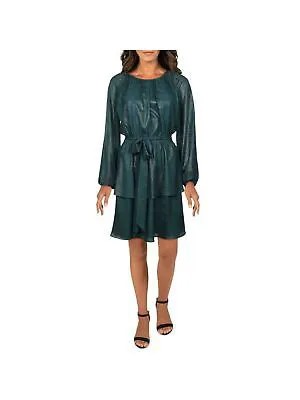 RACHEL ROY Женское зеленое короткое вечернее платье с длинным рукавом и круглым вырезом Размер: S