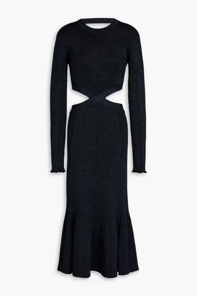 Платье миди в рубчик металлизированной вязки с открытой спиной 3.1 Phillip Lim, темно-синий