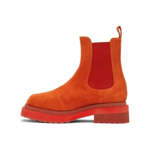 Мужские зимние ботинки челси, оранжевые матовые ботинки на толстой резиновой подошве, эластичные ботинки на плоской подошве, повседневная ...