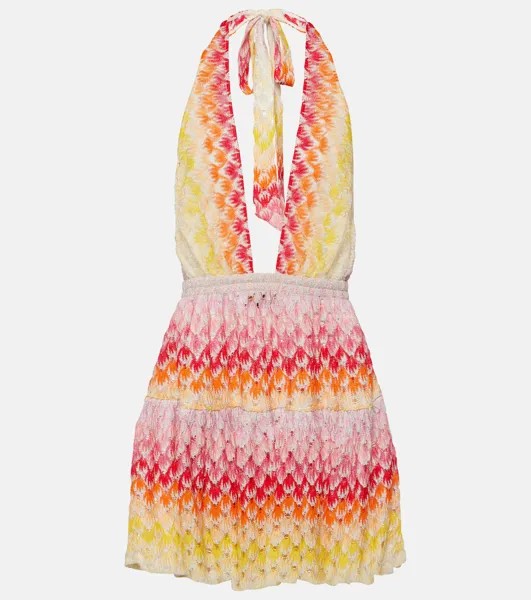 Вязаное мини-платье с воротником халтер Missoni Mare, красный