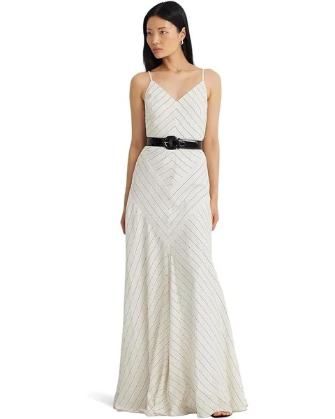 Платье LAUREN Ralph Lauren Chevron Linen-Blend Sleeveless Gown, цвет Mascarpone Cream/Black