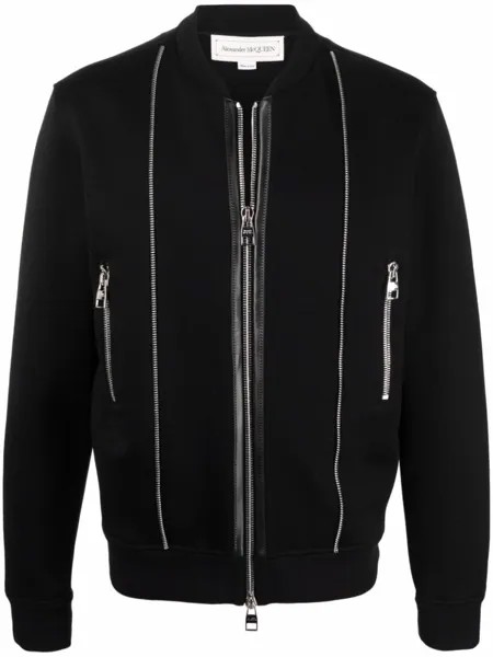 Alexander McQueen бомбер с молниями и логотипом, черный