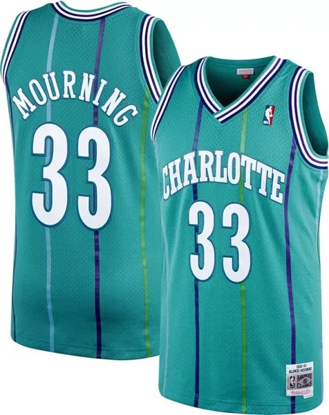 Мужская синяя майка Mitchell & Ness Charlotte Hornets Alonzo Mourning #33 Swingman