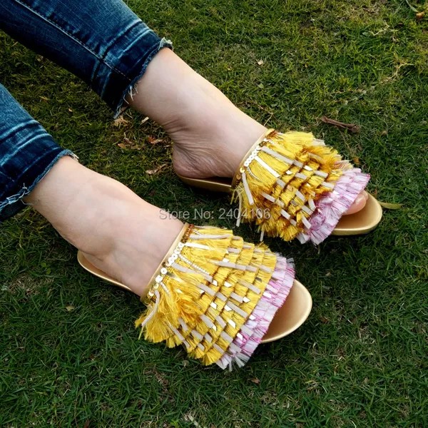 Zapatillas Mujer, 2018, роскошная модная летняя обувь, женские слипоны, повседневная обувь на плоской подошве, блестящие золотые шлепанцы, женские шле...