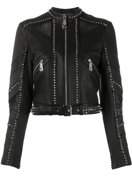 Philipp Plein укороченная байкерская куртка с заклепками, черный