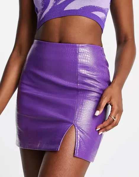 Фиолетовая мини-юбка COLLUSION из искусственной кожи с разрезом