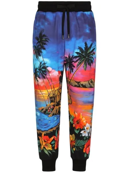Dolce & Gabbana спортивные брюки с кулиской и принтом, синий