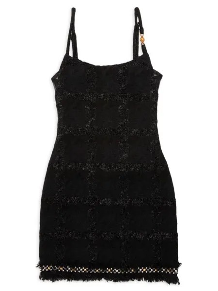 Мини-платье из натуральной шерсти в клетку Macro Check Versace, черный