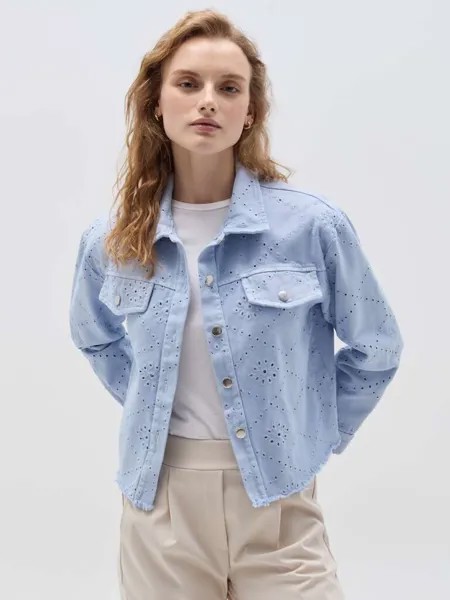 Короткий жакет с ажурными деталями и английской вышивкой Hybrid, цвет soft blue