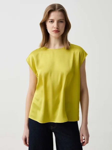 Атласная блузка с короткими рукавами Ovs, цвет olive green