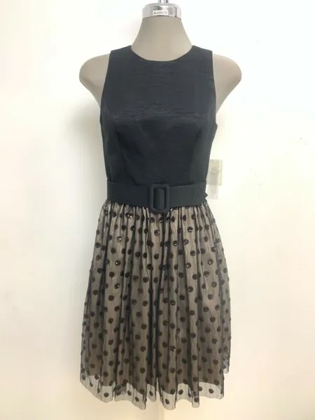 Eliza J NWT ЧЕРНОЕ коктейльное платье с поясом и пайетками в горошек, размер 8