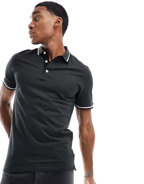 Поло хаки с логотипом и пике приталенного кроя Jack & Jones