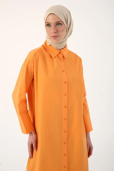 Оранжевая длинная туника-рубашка с разрезом из 100 % хлопка ALL DAY