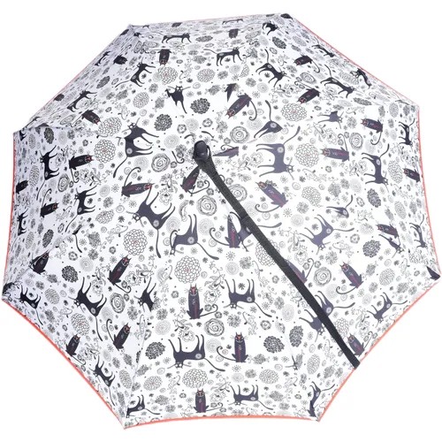 Зонт-трость Nex, полуавтомат, 2 сложения, купол 104 см, 8 спиц, деревянная ручка, для женщин, белый, серый