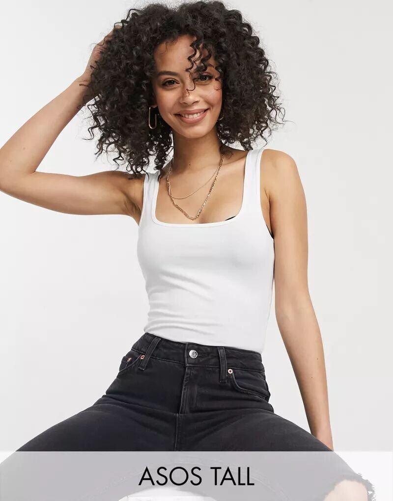 Белое хлопковое боди с овальным вырезом и бретелями ASOS DESIGN Tall - WHITE