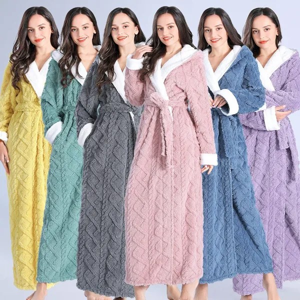WXIBEI модные однотонные халаты с капюшоном для женщин фланелевый утепленный халат зимний теплый халат Женская свободная ночная рубашка Мягк...