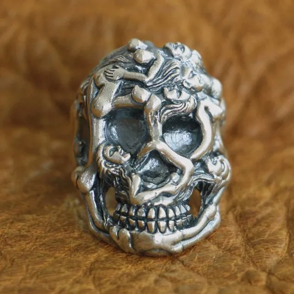 LINSION 925 пробы Серебряное Сексуальное обнаженное кольцо с черепом мужское байкерское кольцо в стиле панк TA122 американский размер 7 ~ 15