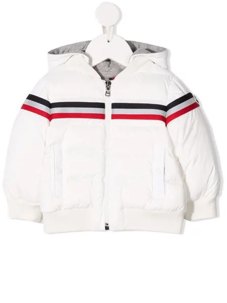 Moncler Enfant полосатый пуховик с капюшоном