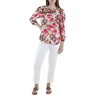 Женская розовая блузка-рубашка с рюшами и цветочным принтом DKNY, топ XS BHFO 7378