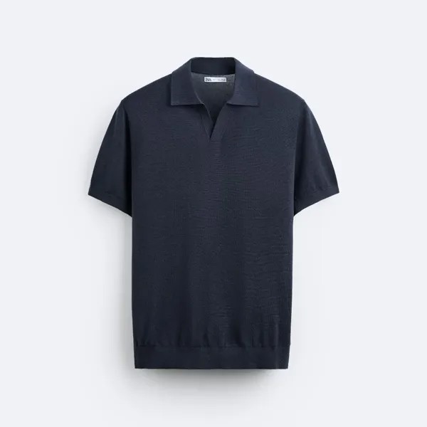 Футболка поло Zara Lyocell Blend Knit, темно-синий