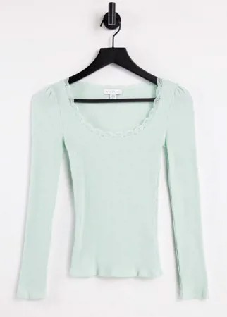 Зеленый кружевной лонгслив Topshop-Зеленый цвет