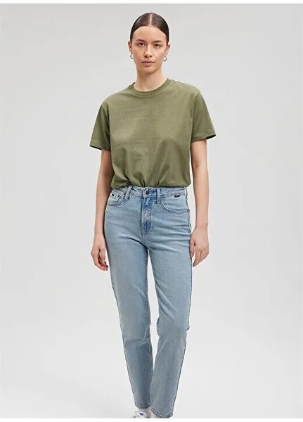 Зеленая женская футболка с круглым вырезом M1600965-71559-BASIC SHORT SLEEVE T Mavi, зеленый