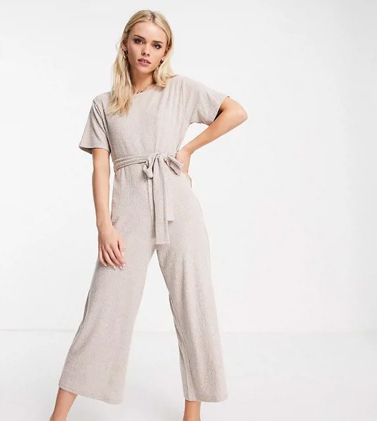 Домашний коричневый комбинезон из мягкого материала в рубчик ASOS DESIGN Petite-Коричневый цвет