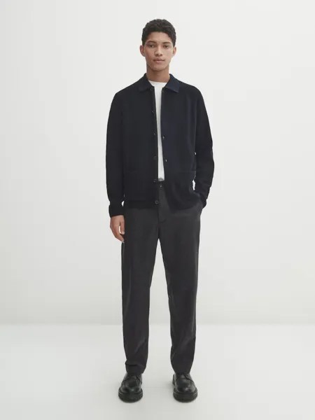 Вязаный кардиган на пуговицах с карманами Massimo Dutti, синий