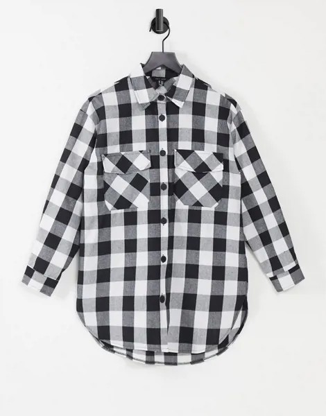 Черная oversized-рубашка в клетку в стиле бойфренда New Look-Черный цвет