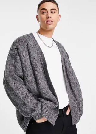 Темно-серый пушистый кардиган с узором «косы» ASOS DESIGN