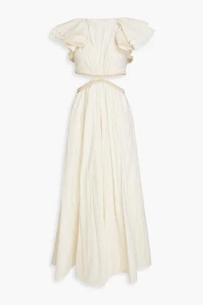 Платье Zimmermann Ruffled Metallic Cotton-blend Maxi, кремовый