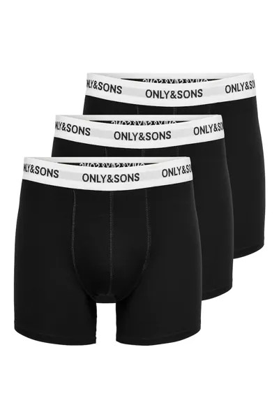 Хлопковые боксеры с эластичным поясом и логотипом — 3 пары Only & Sons, черный