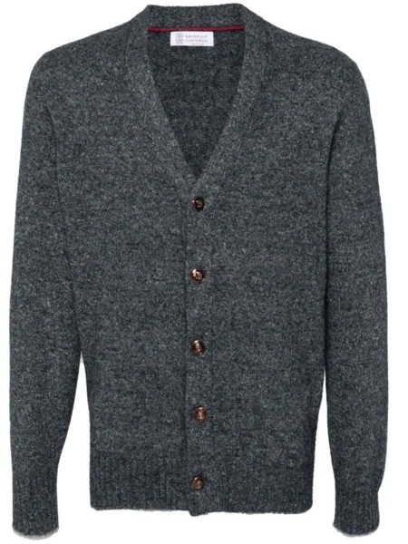 Brunello Cucinelli кардиган с V-образным вырезом и пятнистой вязкой, синий