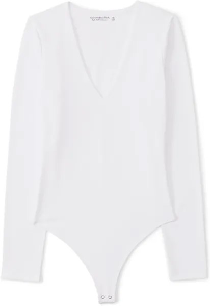 Бесшовное боди с длинными рукавами и V-образным вырезом Abercrombie & Fitch, цвет Brilliant White