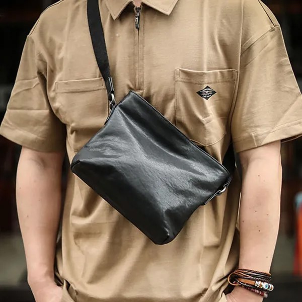 Кожаная сумка на одно плечо AETOO для молодых мужчин и женщин, повседневная однотонная сумка на молнии в горизонтальном стиле, с отделением для камеры