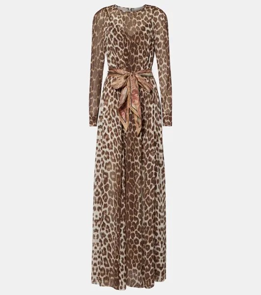 Длинное платье с леопардовым принтом Zimmermann, цвет chocolate leopard