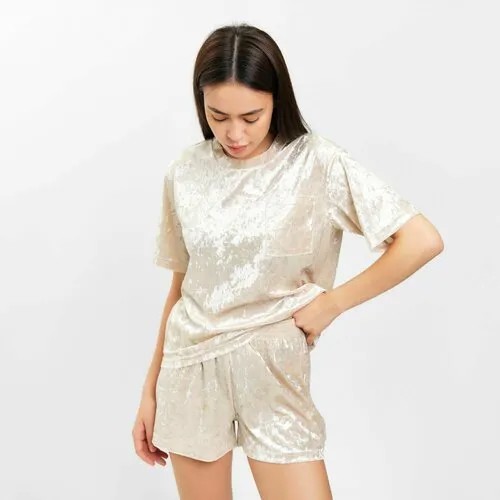 Пижама Kaftan, шорты, футболка, короткий рукав, размер 48, бежевый