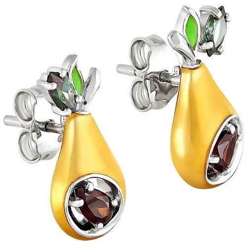 Серьги пусеты KABAROVSKY, серебро, 925 проба, родирование, Swarovski Zirconia, эмаль, фианит