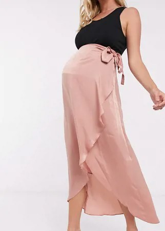 Розовая атласная юбка миди с запахом ASOS DESIGN Maternity-Розовый цвет
