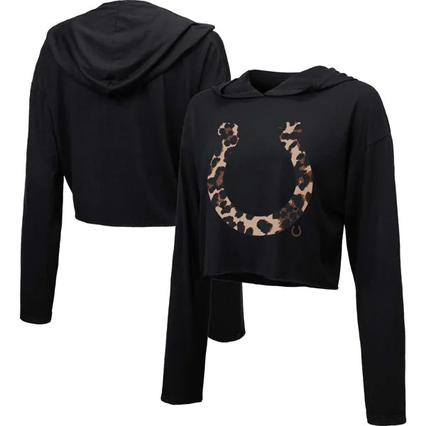 Женский укороченный пуловер с капюшоном черного цвета с леопардовым принтом Majestic Threads Indianapolis Colts Majestic